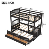 Ball & Cast Twin Over Twin Bunk Bed with Trundle & 3 Drawers, Convertible Solid Wood Bed Frame with Ladder & Full Length Guardrails, Detachable Bunk Beds for Kids,Teens,Space Saving, Espresso Ball & Cast