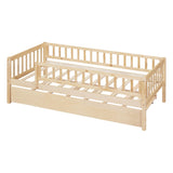 Harper & Bright Designs Twin Daybed with Trundle, Wood Twin Trundle Bed Frame with Fence Rails,Montessori Twin Bed for Kids Girls Boys Bedroom,Guest Room,Living Room,No Box Spring Needed,Natural Harper & Bright Designs