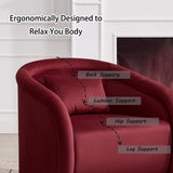 WAIRGUD 360 Degree Swivel Barrel Chair, Comfy Upholstered Accent Chair Modern Velvet Fabric Swivel Chair Pumpkin-Shaped Arm Chair for Living Room Bedroom Apartment Office (Wine Red) WAIRGUD