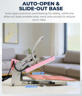 Gasgo 16"x24" Heat Press Machine - Auto Open Clamshell Sublimation Press, 1800W 110V for T-Shirts, Ceramics, Bags, Hats, Mugs & More w/Slide-Out Tray, Pink Gasgo