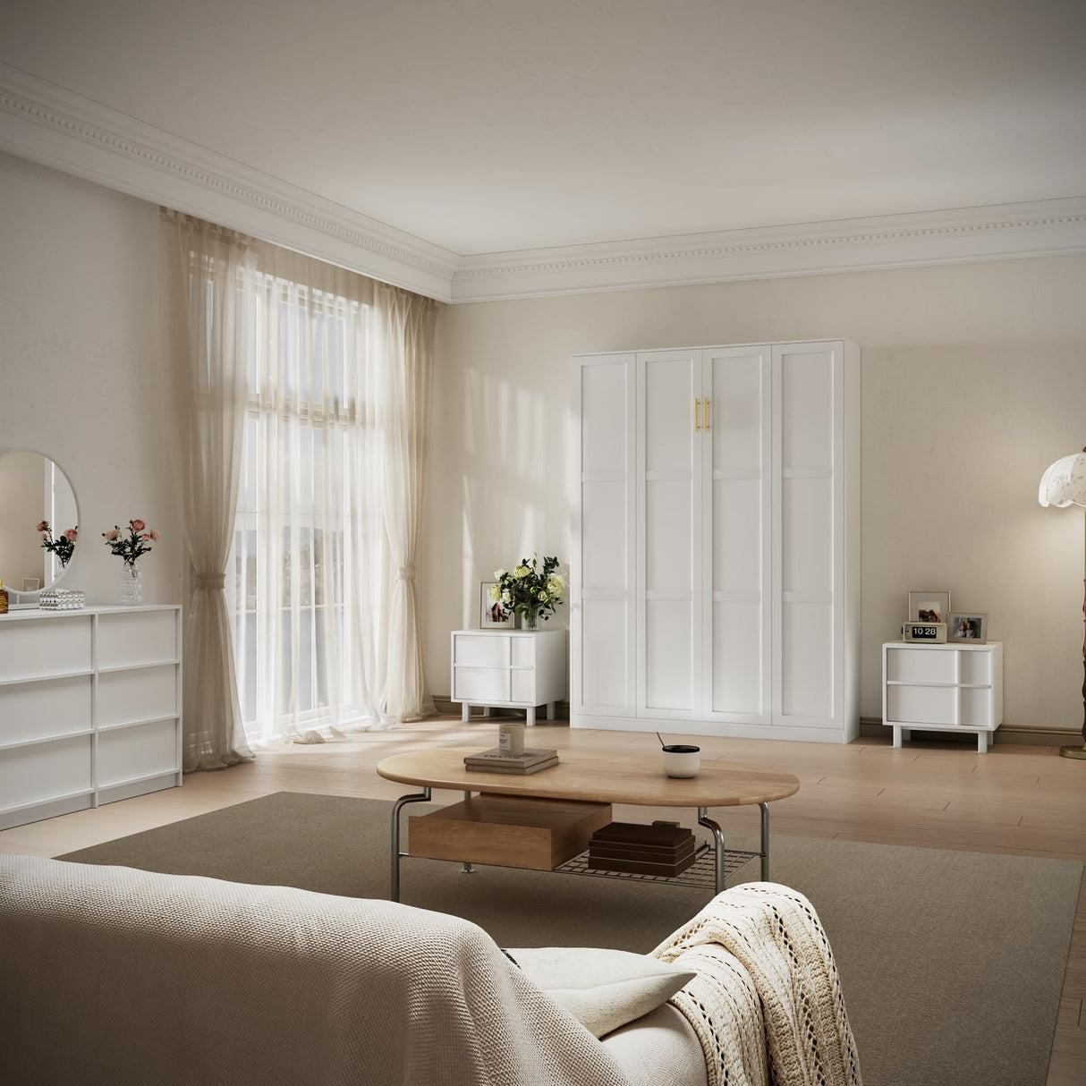 Farmhouse Murphy Bed Queen, 85" Wall Bed Folds to Save Space, Concealed Bed Frame with Hydraulic Rod and Wall Mounted Features for Apartment/Office/Guest Room Bobve