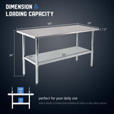 Profeeshaw Stainless Steel Prep Table 60x24 Inch NSF Commercial Work Table with Undershelf Heavy Duty Table for Kitchen Restaurant Home Hotel Profeeshaw