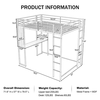 Merax Silver Full Loft Bed with Built-in Desk and Shelves for Efficient Space Utilisation - WoodArtSupply