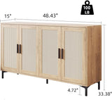 Sideboard - Kitchen Buffet Cabinet with Rattan Decorated Doors, 4 Doors Accent Sideboard Cabinet, Coffee Bar Cabinet Rattan Sideboard for Dining Room, Kitchen, Hallway, Cupboard Console Table,Natural JASIWAY