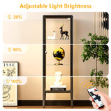 Ryoko Display Cabinet with Glass Door, Adjustable 3-Shelf Shelves, Curio Cabinet with LED Light, Glass Display Cabinet with Lock,Storage Cabinets, Dark Grey Ryoko