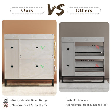 HUAHUU Shoe Cabinet with 2 Flip Drawers & Side Cabinet, Shoes Cabinet with Adjustable Shelves, Shoe Storage with Drawer & Mounted Shoe Rack for Entryway, Hallway, Shoe Organizer Cabinet, White HUAHUU