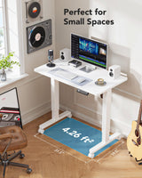 HUANUO Electric Small Standing Desk, 35" x 20" Whole Piece Desktop, Adjustable Height Computer Desk, 4 Height Memory Settings, Sit Stand Up Desk for Home Office, White HUANUO