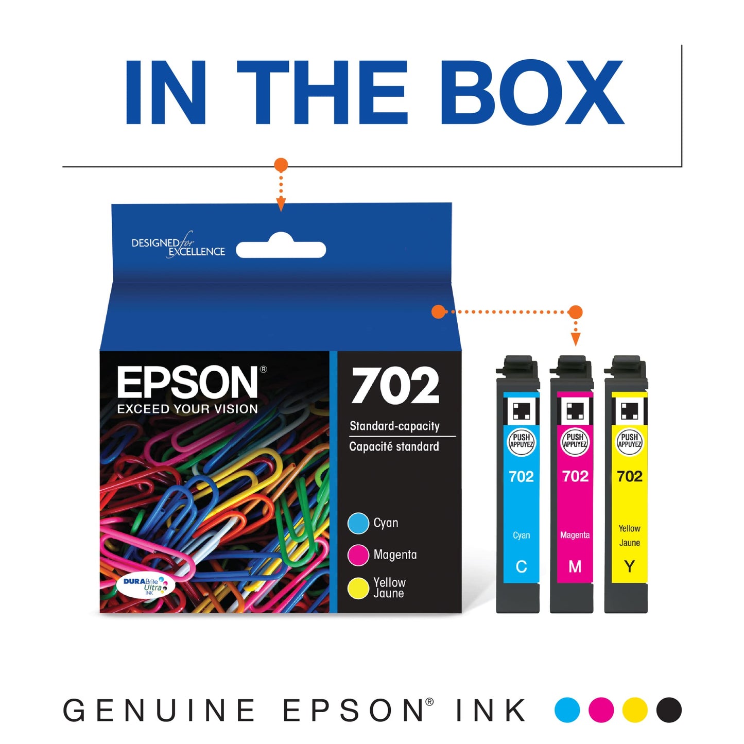 EPSON 702 DURABrite Ultra Ink Standard Capacity Color Combo Pack (T702520-S) Works with WorkForce Pro WF-3720, WF-3730, WF-3733