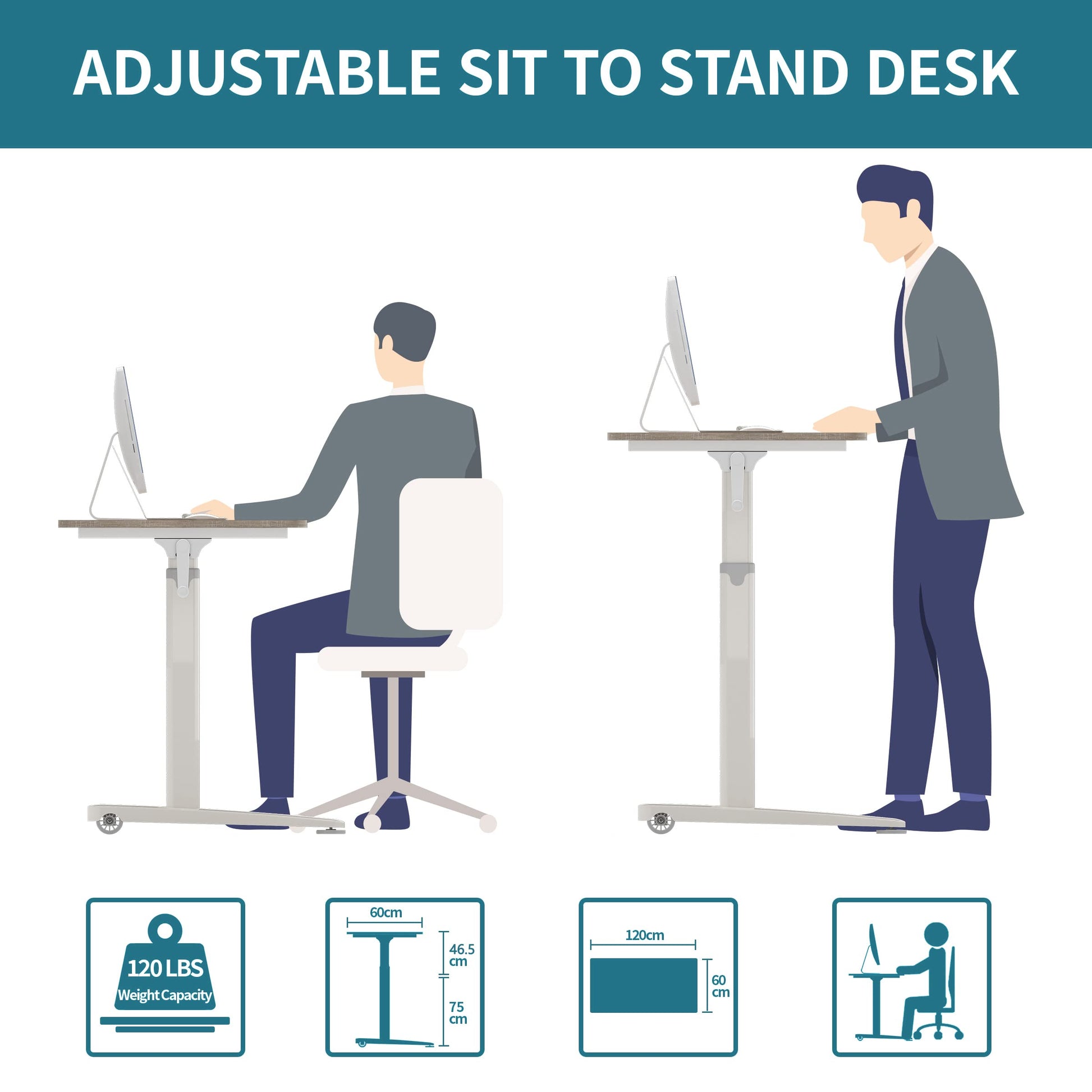 Win Up Time Manual Standing Desk Adjustable Height- Crank Mobile Standing Desk 48 x 24 Inches Sit Stand Desk Frame & Top, Stand Up Desk on Wheels, Computer Desk White Frame & Maple - WoodArtSupply