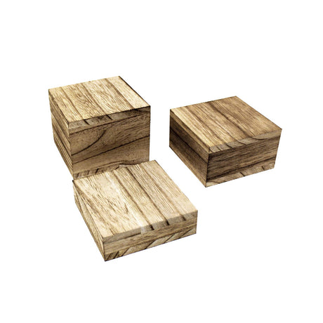 MOOCA Customizable Wooden Display Risers Set - 3 Different Height Stands for Jewelry, Watches, Cosmetics, and Accessory, Oak Color MOOCA