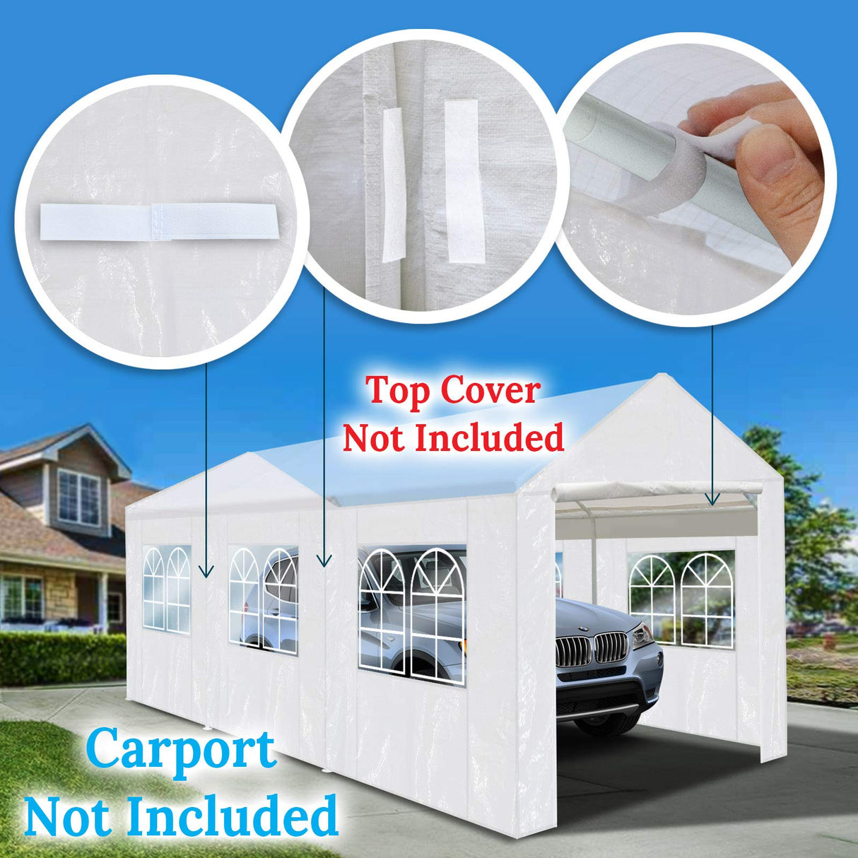 BenefitUSA Replacement Carport Sidewall for 10x20 Tent Garage, Replacement Kit Enclosed Panels (Side Wall Only) BenefitUSA