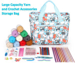 Aeelike Yarn Storage Organizer Travel Crochet Bag, Large Capacity Tote Bag Knitting Bag for Carrying Projects, Knitting Needles, Crochet Hooks and Yarn, Cute Blue Cat Aeelike