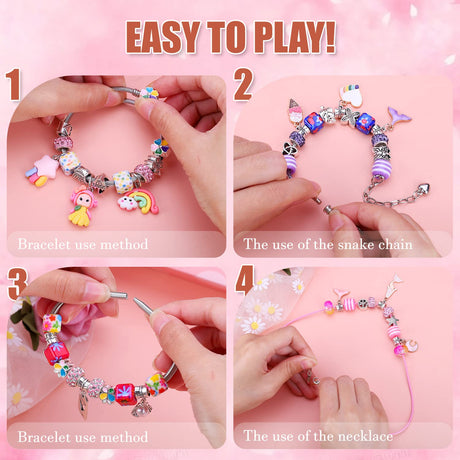 AIPRIDY Charm Bracelet Making Kit,Unicorn Mermaid Crafts Gifts Set Can Inspires Imagination and Creativity,Jewelry Making Kit Perfect Gifts for Girls 5-12 Years Old (84 Pieces) AIPRIDY