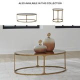 Signature Design by Ashley Korajane Oval Coffee Table with Tempered Glass Top, Faux Marble Finish, Steel Frame, 48" W x 27.38" D x 17.5" H, Antique Gold Signature Design by Ashley