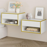 4ever2buy Floating Nightstand Set of 2, Modern Wall Mounted Nightstand with Open Shelf and Fluted Drawer, White and Gold Night Stand for Bedroom, White 4ever2buy