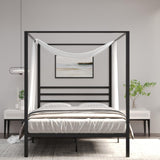 AMBEE21 Golden Gate Beds Canopy Metal Bed Frame with Headboard – Wrought Iron Platform Design, Sturdy Slatted Base, No Box Spring Needed, Underbed Storage Space – Full, Black AMBEE21