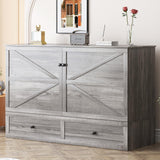 Mjkone Murphy Bed Queen Size Cabinet with Tri-Fold Memory Foam Mattress, USB Charging Station, Farmhouse Wood Space-Saving Hidden Folding Chest Cabinet Bed for Guest Room Apartment, Gray Mjkone