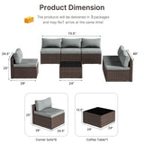 7 Piece Patio Furniture Set, Outdoor Wicker Patio Sofa Set, PE Rattan Sectional Couch with Glass Table and Grey Cushions, All-Weather 7 Piece Outdoor Patio Furniture Sets, Brown Tradare