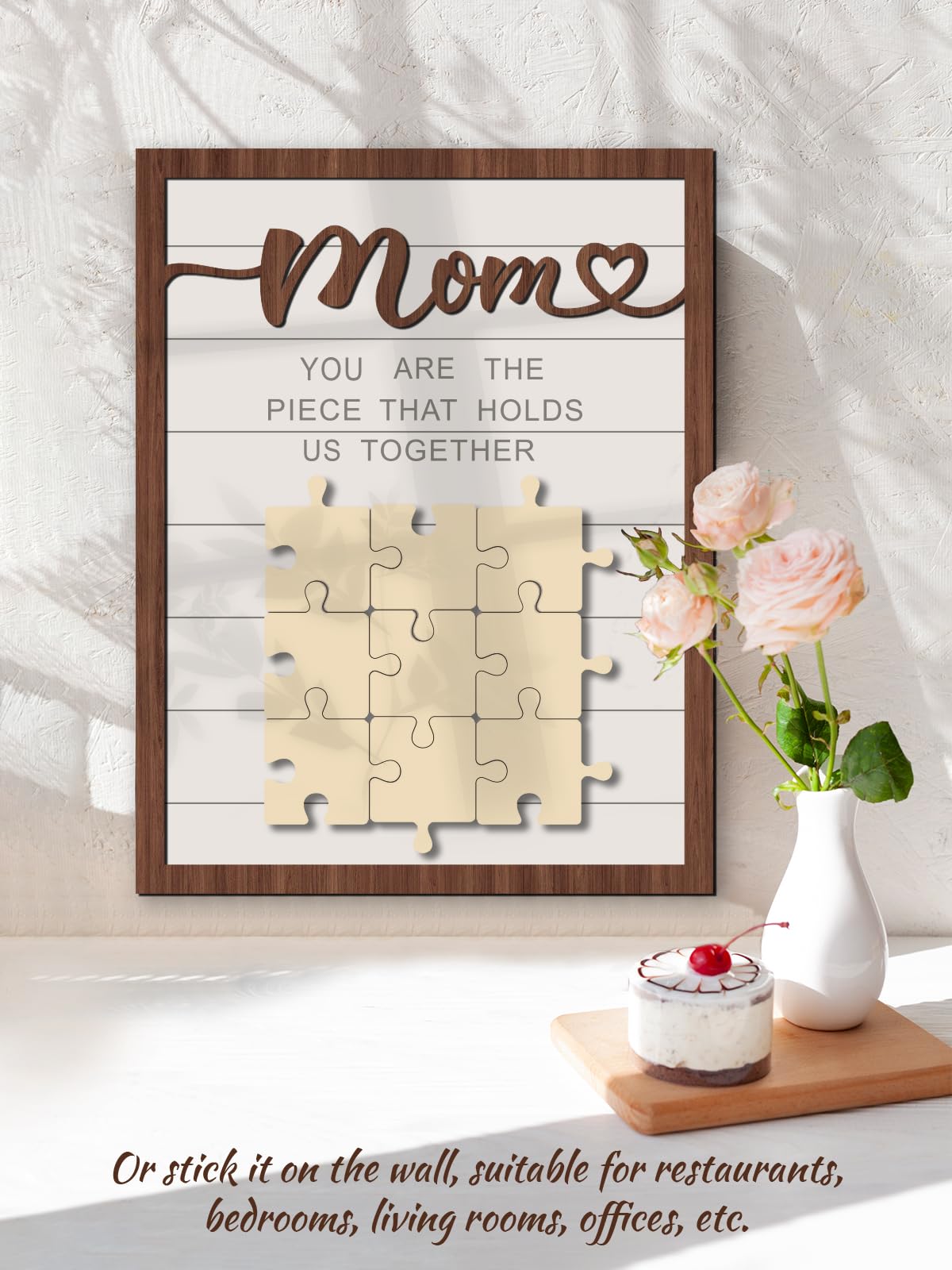 DECEED Mom Puzzle Piece DIY Sign Mother’s Day Puzzle Sign Wooden Table Decor Personalized Mothers Day Puzzle Plaque Gifts, You are The Piece That Holds US Together Customized Puzzle Card DECEED