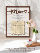 DECEED Mom Puzzle Piece DIY Sign Mother’s Day Puzzle Sign Wooden Table Decor Personalized Mothers Day Puzzle Plaque Gifts, You are The Piece That Holds US Together Customized Puzzle Card DECEED