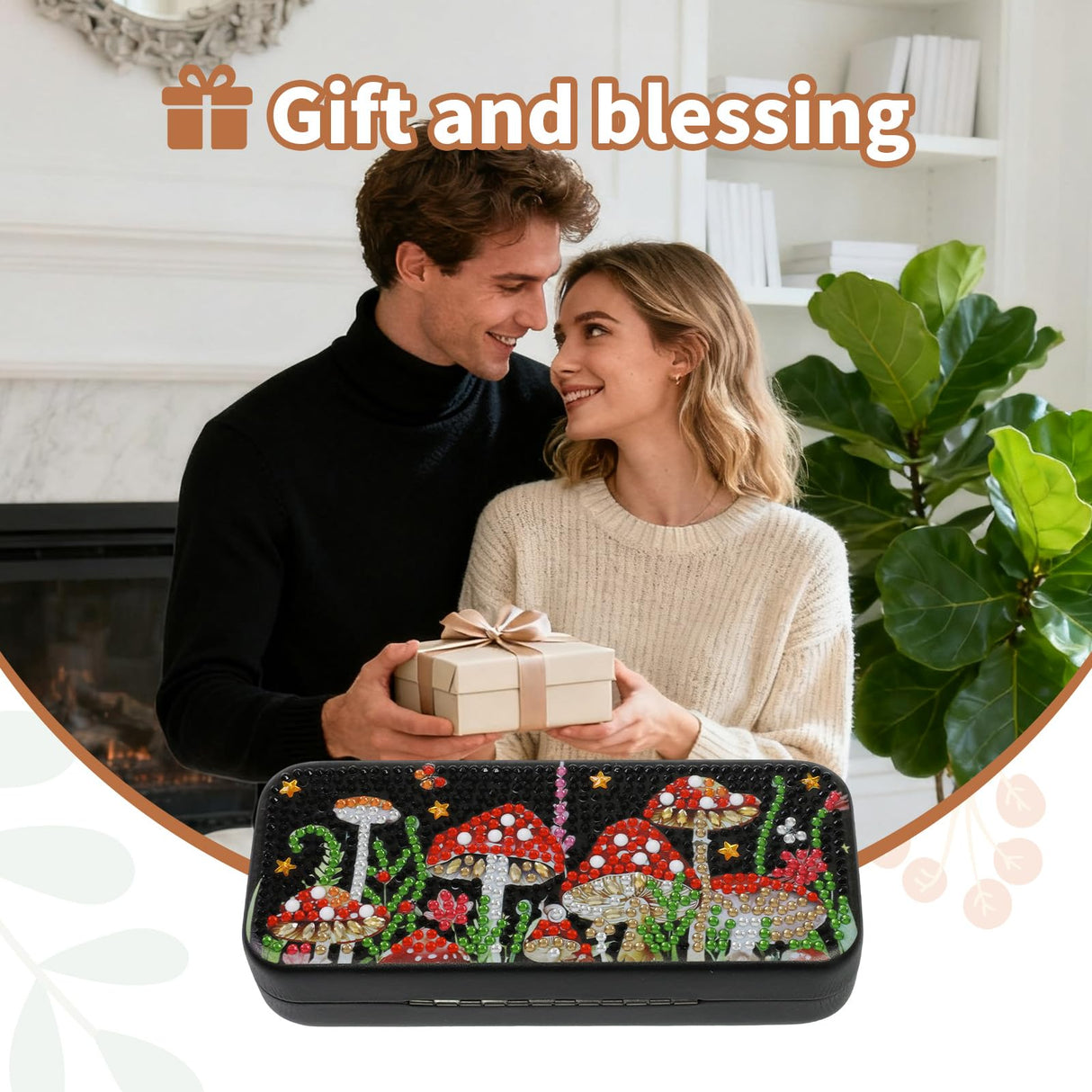 FlyingMage 5D Diamond Art Painting Kit for Adults Beginner, Small DIY Diamond Dots Gem Art Painting Mosaic Kits, Cute Hard Shell Sunglasses Eyeglasses Glasses Case for Women Teen, Mushroom FlyingMage