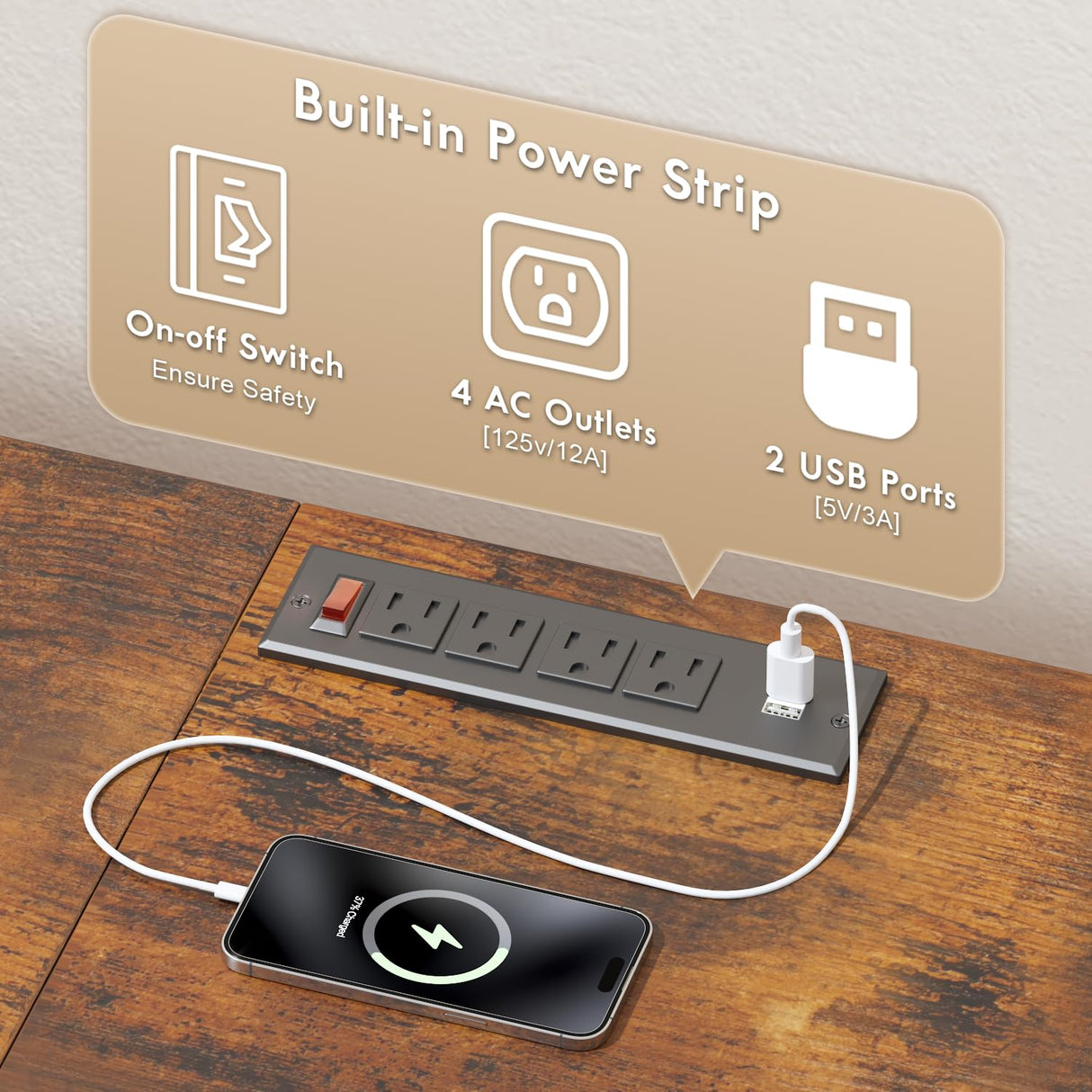 Fireplace TV Stand with 4 Fabric Drawers, TV Stand Dresser with Power Outlets and LED Lights, Fireplace Entertainment Center with Open Shelf for 43,50 Inch TV, for Living Room, Bedroom, Rustic Brown PUKAMI