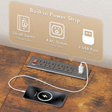 Fireplace TV Stand with 4 Fabric Drawers, TV Stand Dresser with Power Outlets and LED Lights, Fireplace Entertainment Center with Open Shelf for 43,50 Inch TV, for Living Room, Bedroom, Rustic Brown PUKAMI