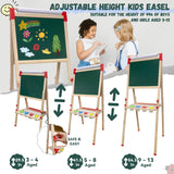 Easel for Kids,Adjustable Wooden Art Easel for Kids,114+ Art Supplies,Double Sided Magnetic Chalkboard and White Board for Kid,Drawing and Painting for Aged 2-4,5-7,8-12,2 Paper Rolls SUNFATT