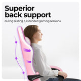 N-GEN Video Gaming Chair with Footrest High Back Ergonomic Comfortable Office Computer Desk with Lumbar Support Height Adjustable with PU Leather Recliner for Adults Women Men (Pink) NEO CHAIR