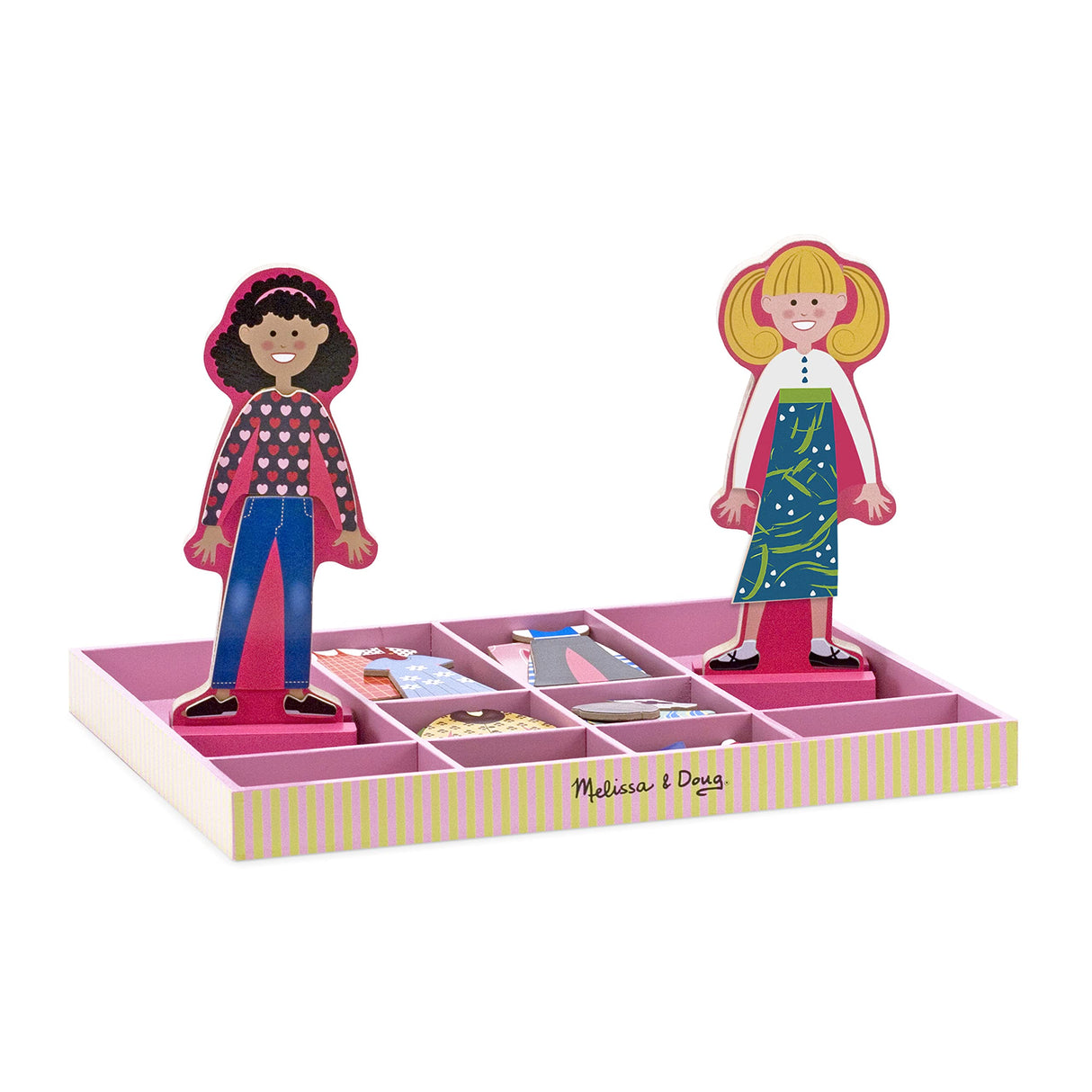 Melissa & Doug Abby and Emma Deluxe Magnetic Wooden Dress-Up Dolls Play Set (55+ pcs) Magnetic Paper Dolls for Kids Ages 3+ Melissa & Doug