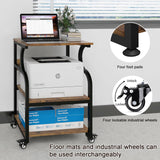 Natwind Large Printer Stand,Printer Table with Adjustable Storage Shelf,3 Tier Rolling Printer Cart with Wheels for Home Office Organization Shelves for Heat Press,3D Printer (Retro) Natwind