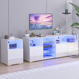 Hlivelood LED TV Stand for 85/75/65 Inch TV, High Glossy Modern TV Console Entertainment Center with Storage and LED Lights for Living Room, Bedroom, White Hlivelood