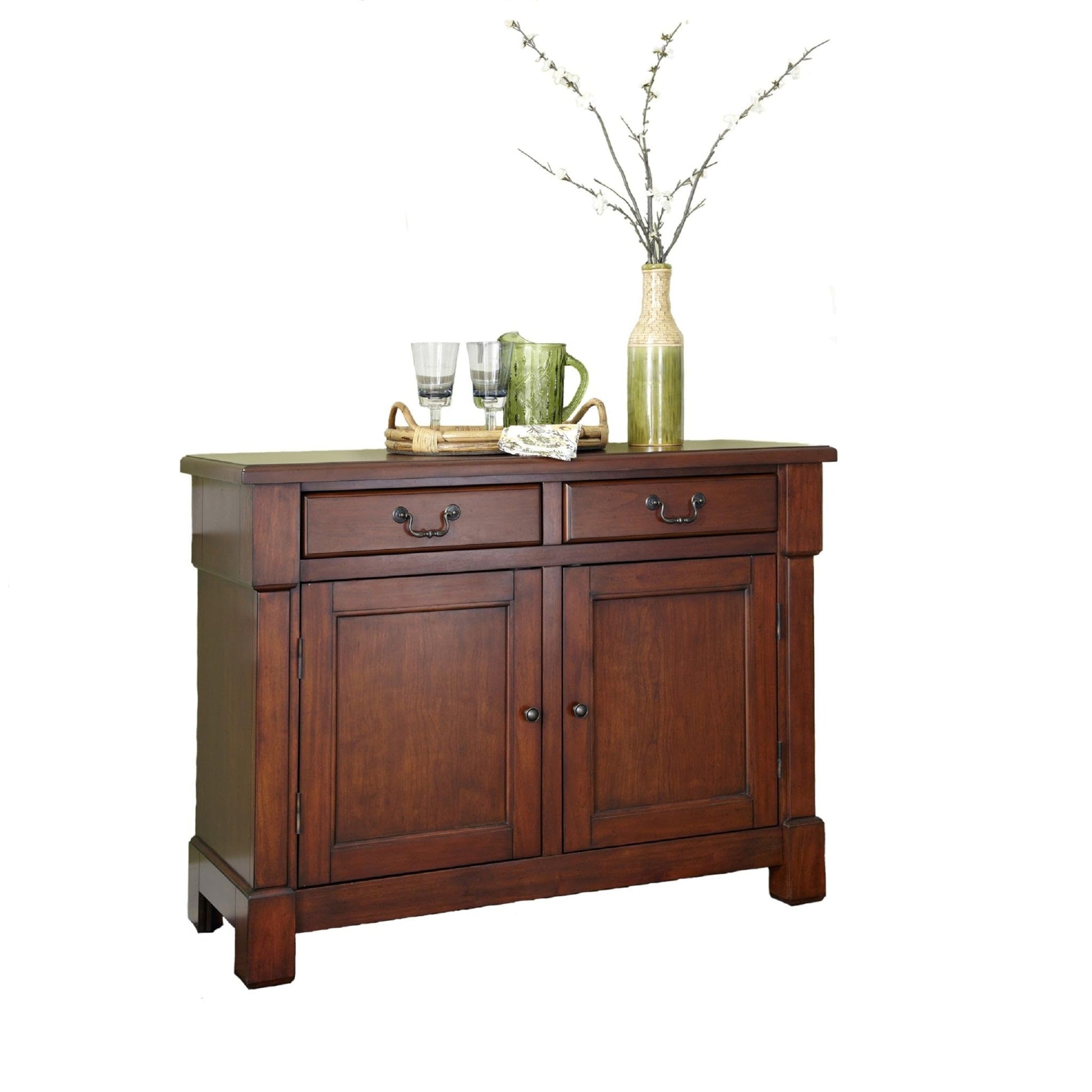 Homestyles Aspen Buffet with Storage and Felt Lined Drawers, 48 Inches Wide by 36 Inches High, Rustic Cherry - WoodArtSupply