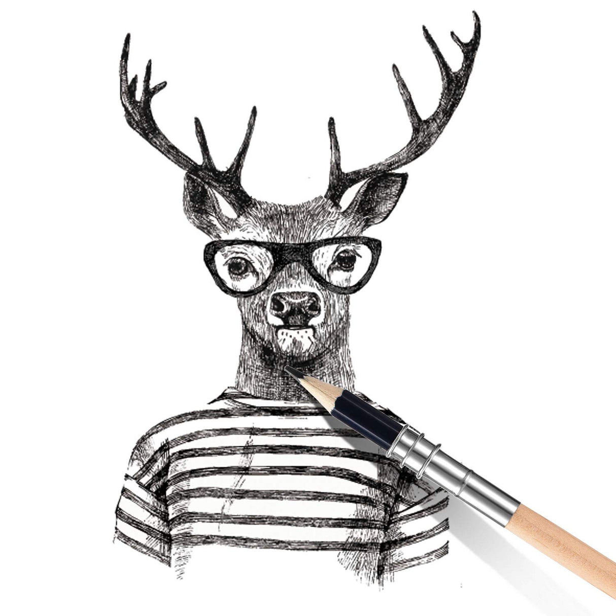 Chinco 12 Pieces Wooden Pencil Extenders Art Pencil Lengthener Crayon Extension with Aluminum Handle for School Office Supplies Chinco