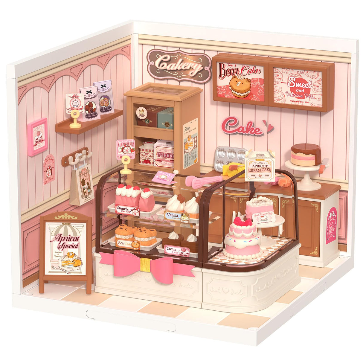 Rolife Super Creator DIY Miniature Plastic House Building Set Playset with LED, Suitable for Mini Figures Construction Toys Diorama Kit Gifts for Teens Adults (Tasty Cake Shop) Rolife