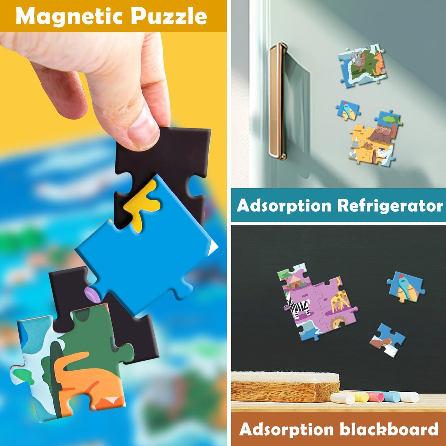 ZILEMOPO Magnetic World Map Puzzles for Kids Ages 3-4-5-8-12, 168 Pieces with Magnetic Board Wall Mounted Puzzle, Geography Games Educational Toys Best Gift for Boys and Girls 3+ Years Old