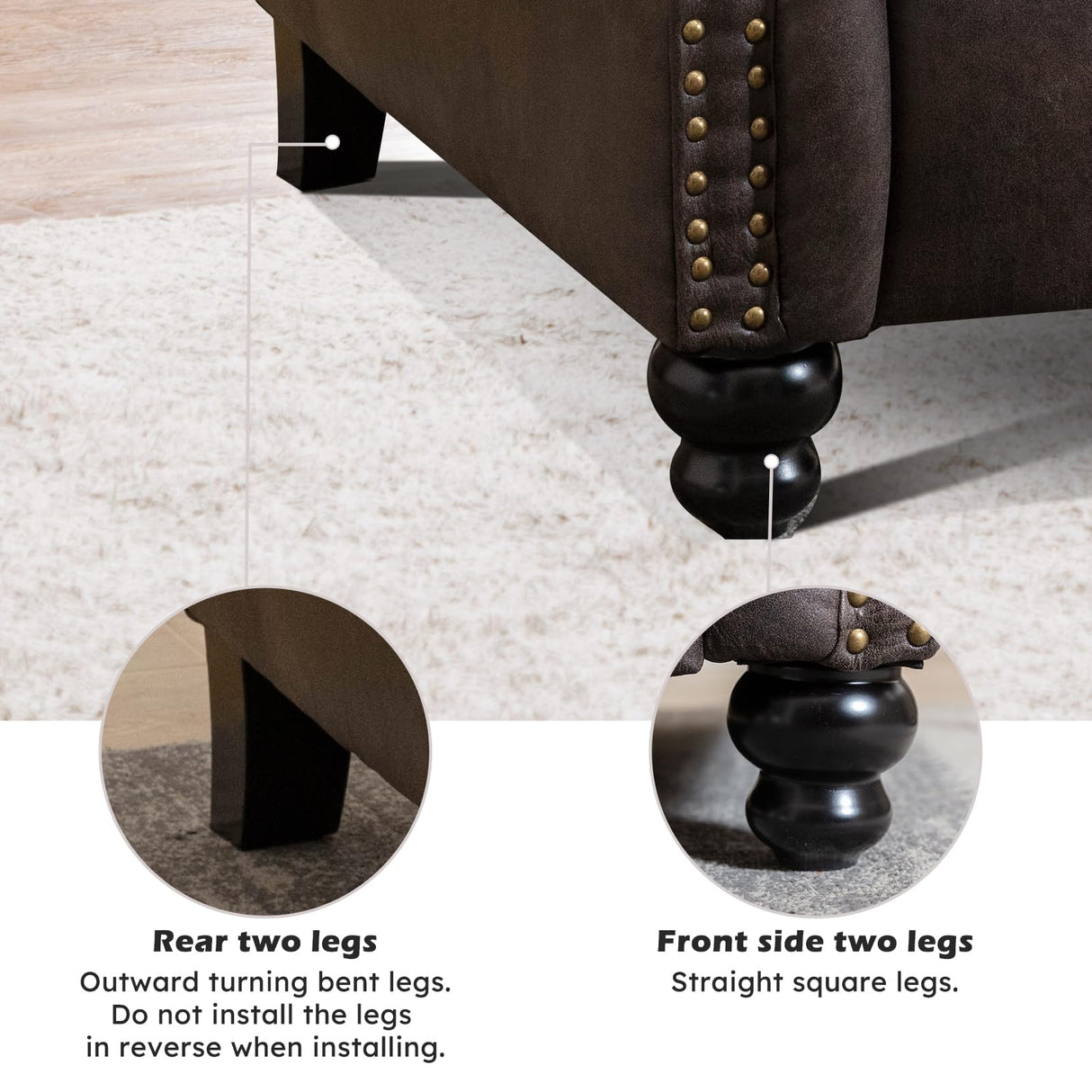 IOMOR Push Back Recliner Chair Faux Leather Lounge Armchair with Rivet Decoration Wingback Single Sofa Chair with Padded Seat Solid Wood Legs for Living Room, Comfy Upholstered, Dark Grey IOMOR