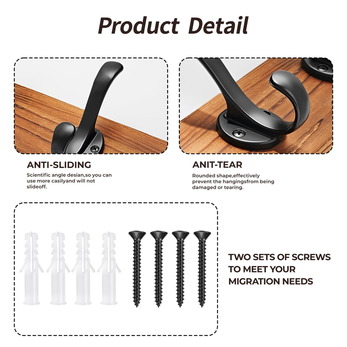 Hmsrjh Coat Rack Wall Mounted, Pre-Assembled 16" Wooden Hat Rack with 5 Hooks, Heavy Duty Rustic Farmhouse Wood Plank for Entryway, Bathroom - for Hanging Coats, Jackets, Hats, Bags, Backpacks Hmsrjh