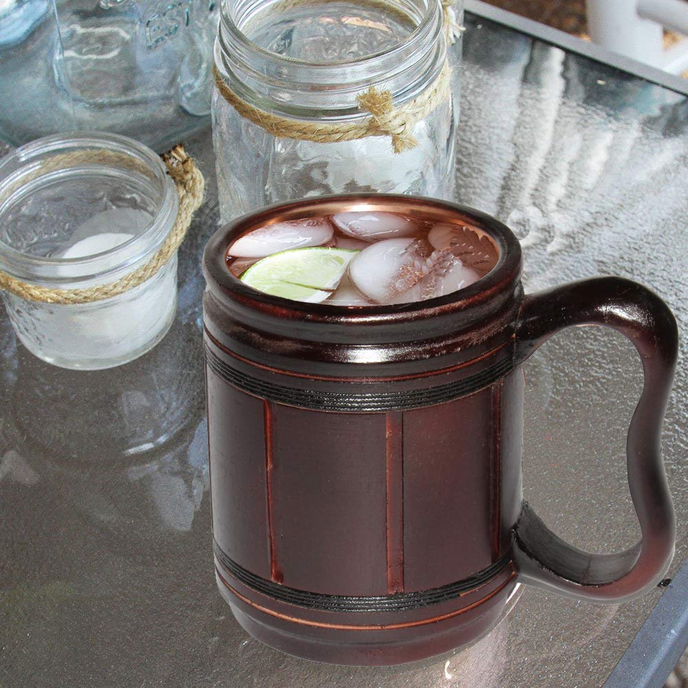 5MOONSUN5's Handmade wooden Beer Mug copper Cup Carved Natural Beer Stein Old-Fashioned Barrel Brown Vintage Bar accessories - Wood Carving Beer Mug Great Retro Design Beer Tankard for Men 16 - WoodArtSupply