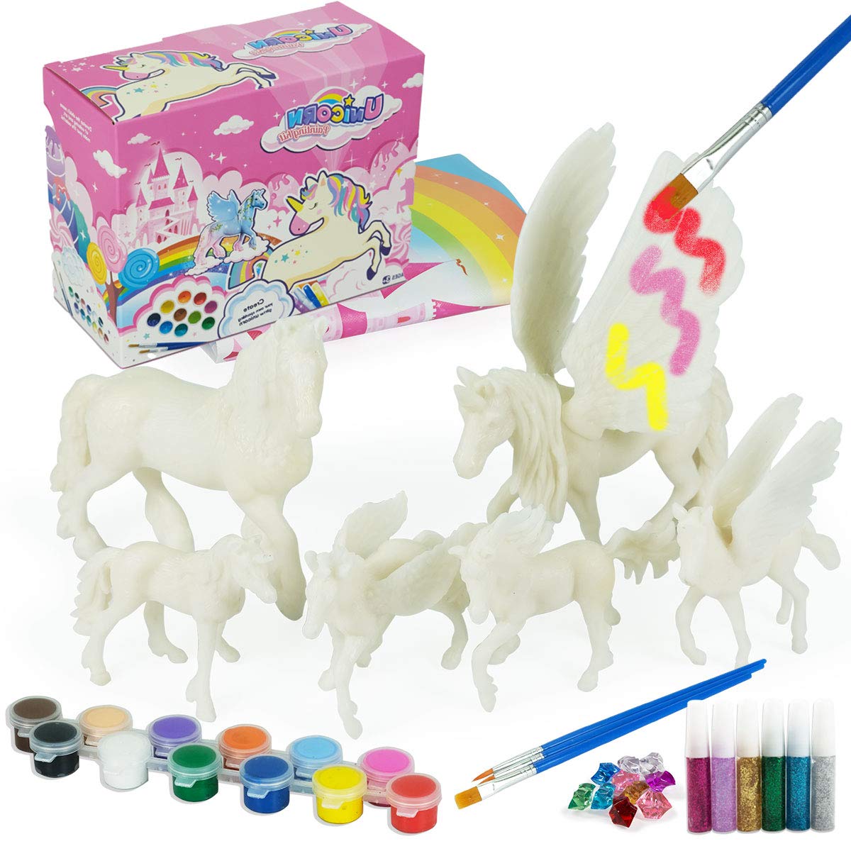 whatstem DIY Painting Unicorn Kit Arts and Crafts Set for Kids or Girls Decorate and Drawing 3D Toys for Children Gift(6 Unicorns) whatstem