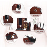 Police Officer Wood Docking Station, Nightstand Organizer for Men with Gun Holder, Pistol Rack, Phone Stand, iWatch Charging, Ring Holder, Pen Slot - Gifts for Police Officer, Husband, Boyfriend, Dad awofer