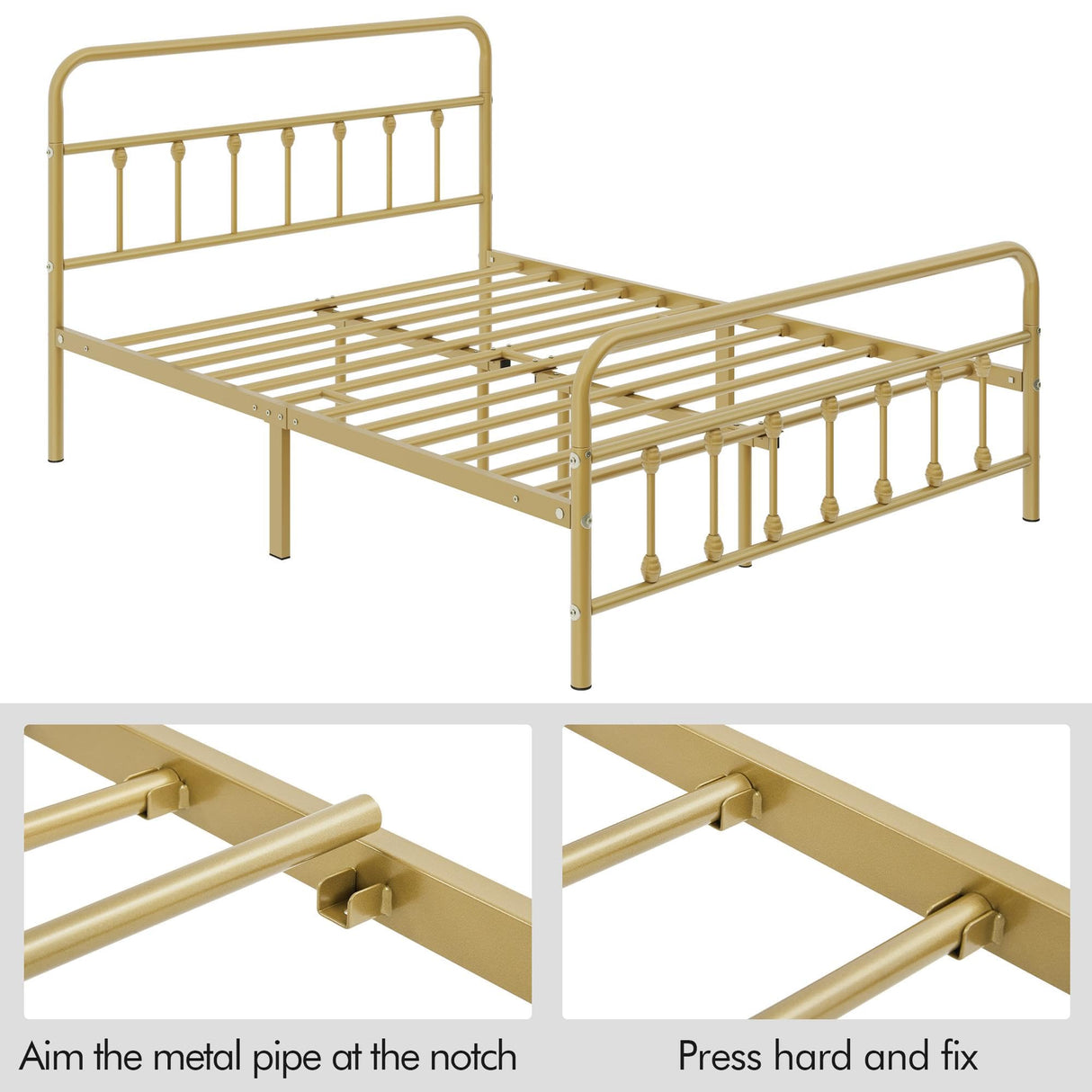 Yaheetech Antique Gold Victorian Metal Platform Bed Frame with Storage and High Headboard Yaheetech