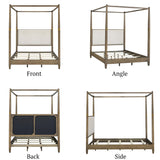 Madison Park Baylor Headboard, Footboard, Canopy Bed Frame with 5 Wood Slats - Upholstered Headboard, Post with Gold Accent, Bedroom Furniture, Box Spring Needed, Easy Assembly, Brown, Queen Madison Park