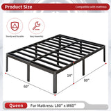 Yicensen 14 Inch Queen Bed Frame Heavy Duty Rounded Corner Legs Platform Bed Frame Queen Size, Easy Assembly, Noise Free, No Box Spring Needed, Black. Yicensen
