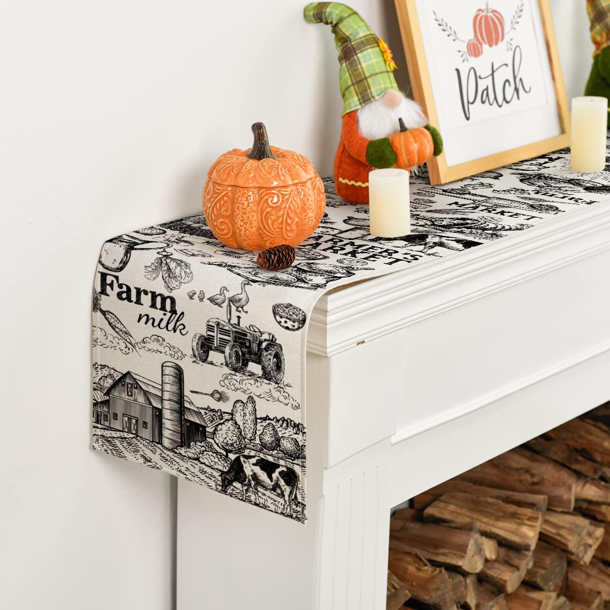 Artoid Mode Tractor Milk Farm Table Runner, Cow House Fall Kitchen Dining Table Decoration for Outdoor Home Party 13x72 Inch Artoid Mode
