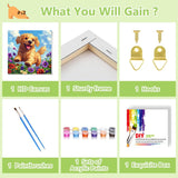 Dog Paint by Numbers Kit for Kids with Frame - Cute Dog Paint by Number for Kids, Kid Painting by Number Kits Age 8-12 for Home Wall Decor 8X8inch (with Wooden Easel) ajepon