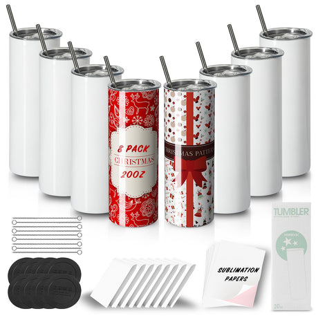 MURRICON Sublimation Tumblers 20 oz Skinny Straight,Stainless Steel Sublimation Blanks Skinny Tumbler,Double Wall Vacuum Insulated Sublimation Tumblers,with lid and straw,8 Pack MURRICON