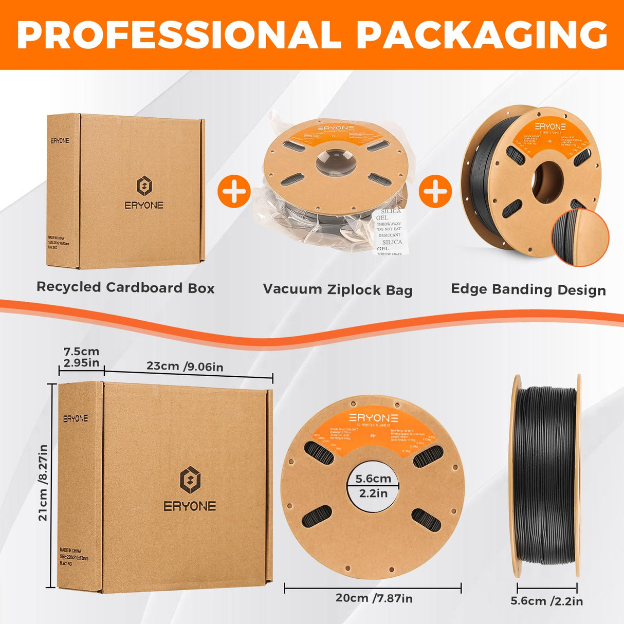 ERYONE Polypropylene Filament 1.75mm +/-0.03mm for 3D Printer, 3D Printing Filament PP 900g/Spool, Black ERYONE