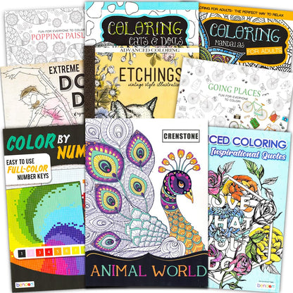 Adult Coloring Book Bundle with 10 Deluxe Coloring Books for Adults and Teens (Over 250 Stress Relieving Patterns).