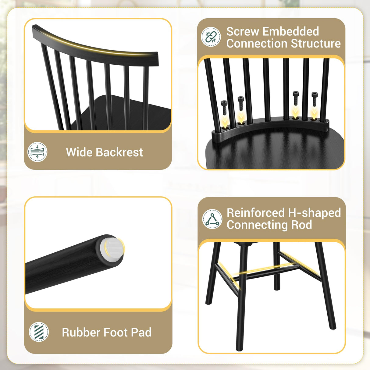 Furmax Black Dining Chairs Set of 4 Wooden Dining Chair Farmhouse Spindle Back Kitchen Chairs Windor Dining Chairs for Kitchen, Living Room, Restaurant Furmax